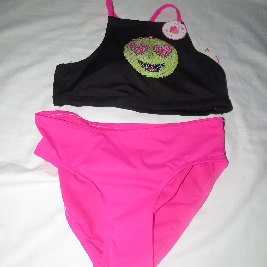 Girls Justice Reversible Sequins Emoji Bikini